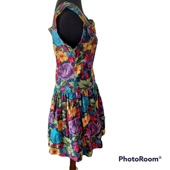 Vintage‎ 80s Floral Sundress Drop Waist - Picture 7 of 16